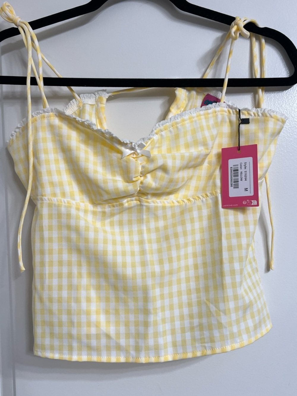 NWT Edikted Billie Open Toe Back Yellow Gingham Size M - Picture 2 of 7